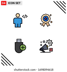 Pictogram Set of 4 Simple Filledline Flat Colors of avatar; add; human; independece; devices Editable Vector Design Elements