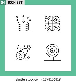 Conjunto de pictogramas de 4 colores planos de línea llena simples de dirección; barra de tambor; importación; financiación; elementos de diseño de vectores editables para pollo