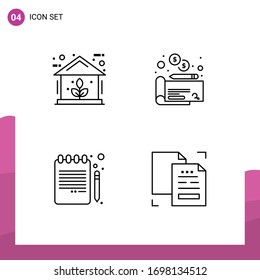 Piktogramm-Set mit 4 einfachen, flachen Energiefarben; Bildung; Macht, Zahlung; Design-Elemente für redaktionelle Vektorillustrationen