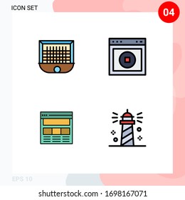 Pictogram Set of 4 Simple Filledline Flat Colors of ball; website; net; ui; page Editable Vector Design Elements