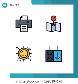 Pictogram Set of 4 Simple Filledline Flat Colors of device; sunshine; map; summer; reverse Editable Vector Design Elements