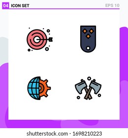 Juego de pictogramas de 4 colores planos de línea llena simples de coágulo; engranaje; artesanía; militares; configuración de elementos de diseño de vectores editables