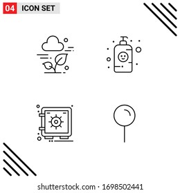Pictograma de 4 colores planos planos simples de planta; seguro; tecnología; loción; elementos de diseño de vectores editables de bóveda