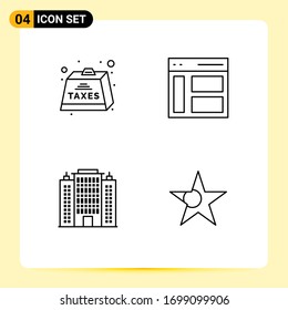 Piktogramm-Set mit 4 einfarbigen Flachfarben; Nutzer; zahlbar; Schnittstelle; Design-Elemente für Vektorillustrationen mit Architektur