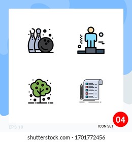 Pictogram Set of 4 Simple Filledline Flat Colors of bowling pine; tree; play; corporate; plant Editable Vector Design Elements