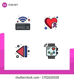 Pictogram Set of 4 Simple Filledline Flat Colors of keyboard; multimedia; breast; heart awareness; device Editable Vector Design Elements