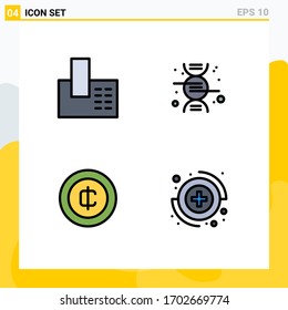 Conjunto de pictogramas de 4 colores planos de línea plana simples de los aparatos; el comercio electrónico; teléfono; ciencia; capturar elementos de diseño de vectores editables