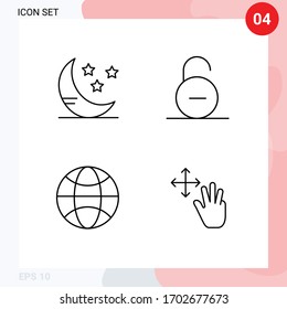 Pictogram Set of 4 Simple Filledline Flat Colors of moon; world; lock; secure; three Editable Vector Design Elements