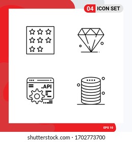 Pictogram Set of 4 Simple Filledline Flat Colors of achievement; api concept; rank; jewl; cloud Editable Vector Design Elements