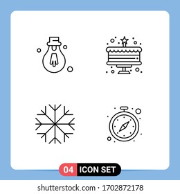 Conjunto de pictogramas de 4 colores planos de línea llena simples de bombilla; reloj; pastel; naturaleza; elementos de diseño de vectores editables por temporizador