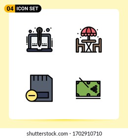 Pictogram Set of 4 Simple Filledline Flat Colors of content; card; storytelling; living; devices Editable Vector Design Elements