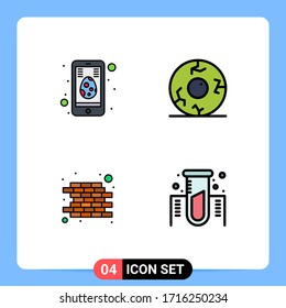 Conjunto de pictogramas de 4 colores planos de línea llena sencillos de celda; construcción; móvil; halloween; elementos de diseño de vectores editables de química