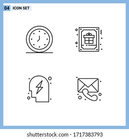 Juego de pictogramas de 4 colores de alarma planos de línea plana simple; saludo; tiempo; Navidad; planear elementos de diseño de vectores editables