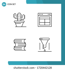 Conjunto de pictogramas de 4 colores planos planos simples de cactus; educación; dividir; texto; análisis químico Elementos de diseño de vectores editables