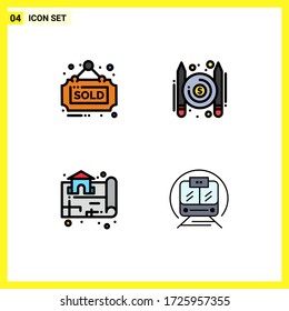 Pictogram Set of 4 Simple Filledline Flat Colors of estate; location; sold; pay; real Editable Vector Design Elements