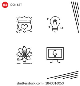 Conjunto de pictogramas de 4 colores planos de línea llena simples de protección; datos; seguro; idea; elementos de diseño de vectores editables de investigación
