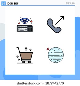 Juego de pictogramas de 4 colores planos de línea llena simples de teclado; e; llamada; teléfono; Elementos de diseño de vectores editables de luna