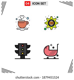 Pictogram Set of 4 Simple Filledline Flat Colors of coffee; maps; tea; css; baby Editable Vector Design Elements
