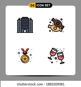 Pictogram Set of 4 Simple Filledline Flat Colors of resort; medal; hotel; food; birthday Editable Vector Design Elements