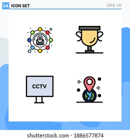 Pictogram Set of 4 Simple Filledline Flat Colors of affiliate; cctv; message; prize; surveillance Editable Vector Design Elements