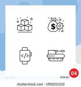 Pictogram Set of 4 Simple Filledline Flat Colors of box; cannon; cash; watch; military Editable Vector Design Elements