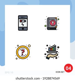 Pictogram Set of 4 Simple Filledline Flat Colors of battery; question; status; easter; support Editable Vector Design Elements