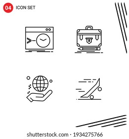 Conjunto de pictogramas de 4 colores planos de línea de relleno simples de administración; cartera; software; negocio; elementos de diseño de vectores editables de caridad
