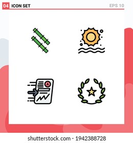 Pictogram Set of 4 Simple Filledline Flat Colors of bamboo; chart; sun; send; feature Editable Vector Design Elements