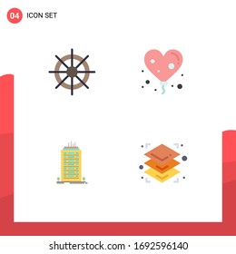 Pictogram Set of 4 Simple Flat Icons of boat; skyscaper; wheel; love; height Editable Vector Design Elements