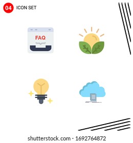 Juego de pictogramas de 4 iconos planos simples del navegador; jardín; faq; cultivos; materiales de diseño de vectores editables ligeros