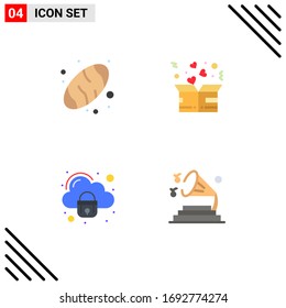 Juego de pictogramas de 4 iconos planos simples de horneado; nube; beneficencia; corazón; elementos de diseño de vectores editables seguros