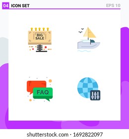 Juego de pictogramas de 4 iconos planos simples de información; ayuda; pizarra de venta; transporte; soporte para elementos de diseño de vectores editables