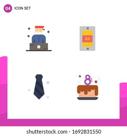 Pictogram Set of 4 Simple Flat Icons of bandit; necktie; thief; temperature; cake party Editable Vector Design Elements