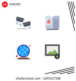Juego de pictogramas de 4 iconos planos simples de cctv; en todo el mundo; vigilancia; ciencia; Elementos de diseño de vectores editables favoritos