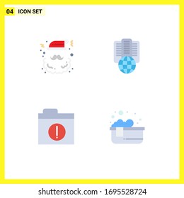 Pictogram Set of 4 Simple Flat Icons of christmas; alert; santa; internet; folder Editable Vector Design Elements