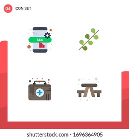 Pictograma de 4 iconos planos simples de marketing; emergencia médica; Pascua; botiquín de primeros auxilios; elementos de diseño de vectores editables de camping