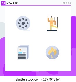 Pictogram Set of 4 Simple Flat Icons of cinema; account; multimedia; human; file Editable Vector Design Elements