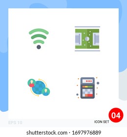 Pictogram Set of 4 Simple Flat Icons of wifi; connections; football; soccer; internet Editable Vector Design Elements