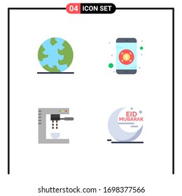 Pictogram Set of 4 Simple Flat Icons of earth; espresso; web; mobile; machine Editable Vector Design Elements