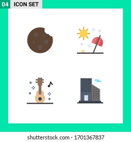 Pictograma de 4 simples iconos planos del desayuno; viaje; bebida; parasol; elementos de diseño de vectores editables de guitarra