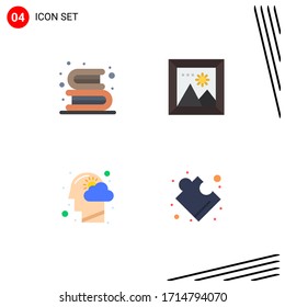 Pictogram Set of 4 Simple Flat Icons of back to school; cloud; library; photo; human head Editable Vector Design Elements