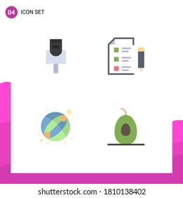 Juego de pictogramas de 4 iconos planos simples de cable; juguete; investigación; ensayo; Elementos de diseño de vectores editables para alimentos