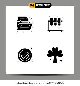 Pictogram Set of 4 Simple Solid Glyphs of document; management; chemistry; lab; check Editable Vector Design Elements