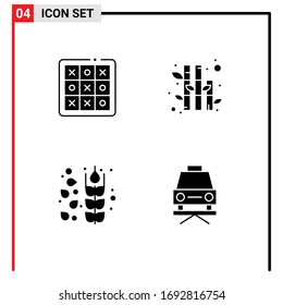 Pictogram Set of 4 Simple Solid Glyphs of tac; cereals; tic tac toe; nature; car Editable Vector Design Elements