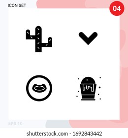 Pictogram Set of 4 Simple Solid Glyphs of cactus; basket; arrows; anatomy; art Editable Vector Design Elements