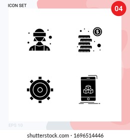 Pictogram Set of 4 Simple Solid Glyphs of avatar; gear; vr glasses; money; ui Editable Vector Design Elements