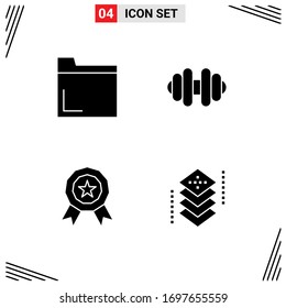Pictogram Set of 4 Simple Solid Glyphs of file; design; dumbbell; medal; layers Editable Vector Design Elements
