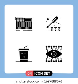 Pictogram Set of 4 Simple Solid Glyphs of synth; cola; synthesiser; screw; takeaway Editable Vector Design Elements