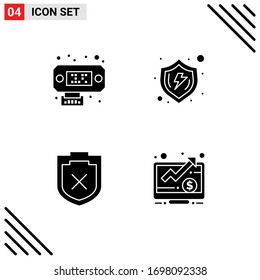 Pictogram Set of 4 Simple Solid Glyphs of connection; shield; protect; shield; dollar Editable Vector Design Elements