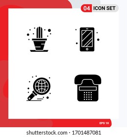 Pictogram Set of 4 Simple Solid Glyphs of cactus; graph; phone; analysis; call Editable Vector Design Elements
